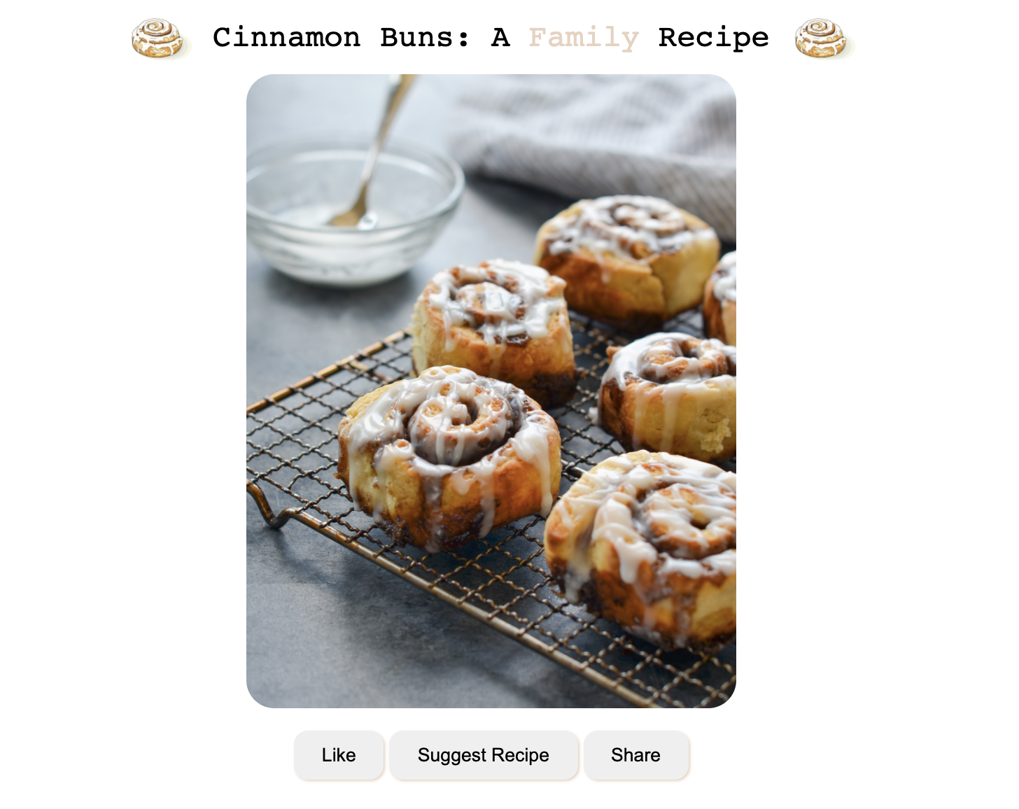 preview of website with cinnamon bun recipe